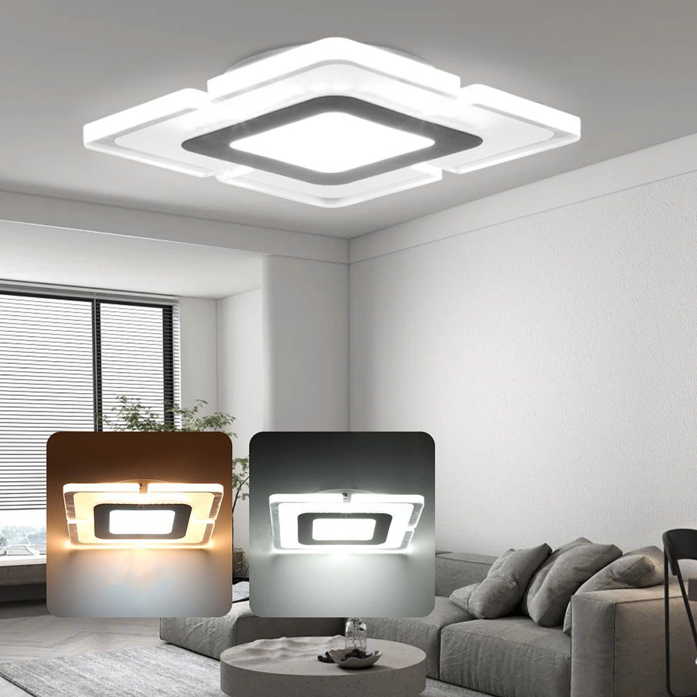 iscooter Deckenleuchte LED Deckenleuchte, Wohnzimmer Schlafzimmer moderne Acryl Deckenlampe, LED fest integriert, Tageslichtweiß, Ultraslim Deckenleuchte, 20x20 cm, 2500K-5500K, ultraflach Wohnzimmer Panel Deckenleuchte, Silber Flurlampe