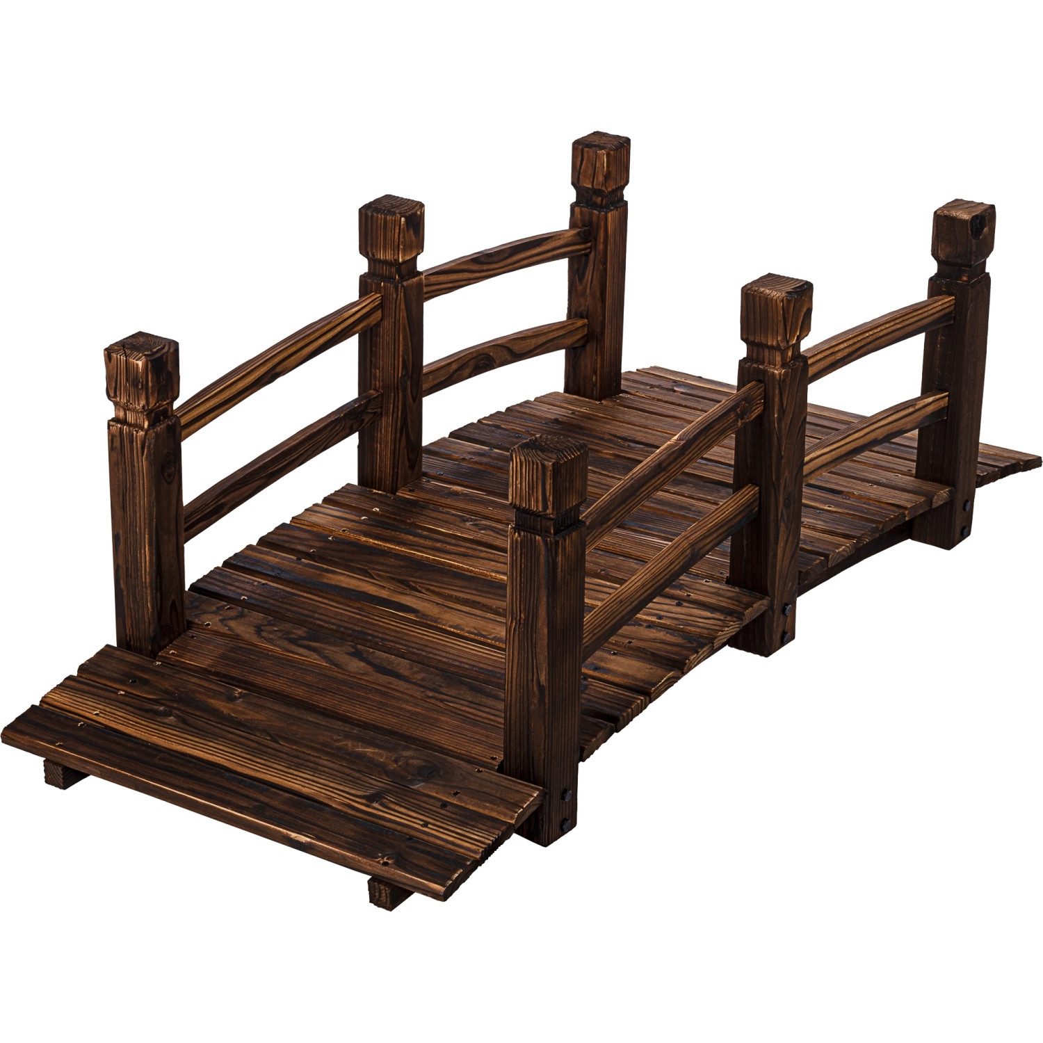 STILISTA Zierbrücke Holzbrücke Gartenbrücke Teichbrücke Dekobrücke, 150 x 65 x 53 cm, mit Geländer, geölt, Farbwahl