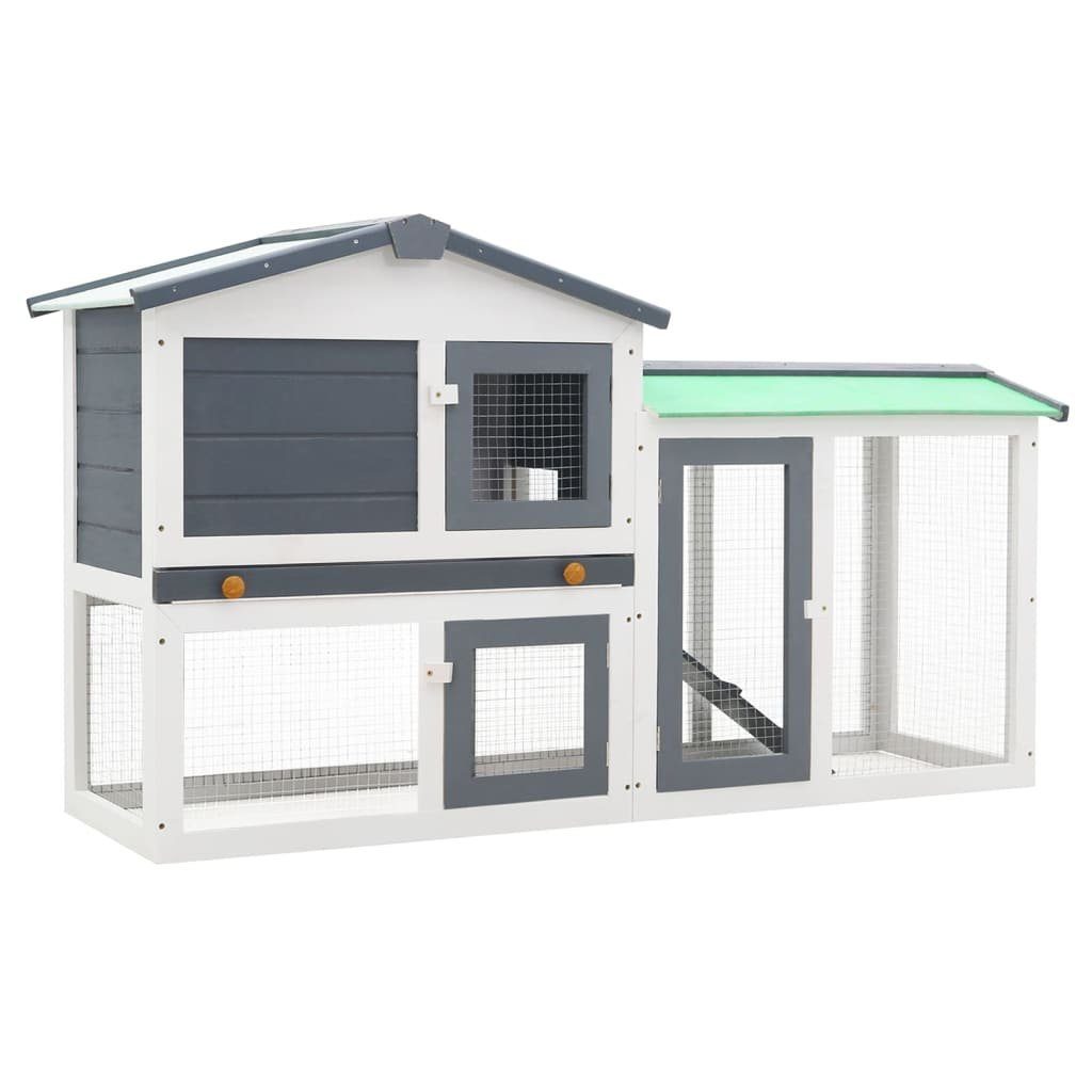 vidaXL Hühnerstall Großer Kaninchenstall Grau und Weiß 145x45x85 cm Holz