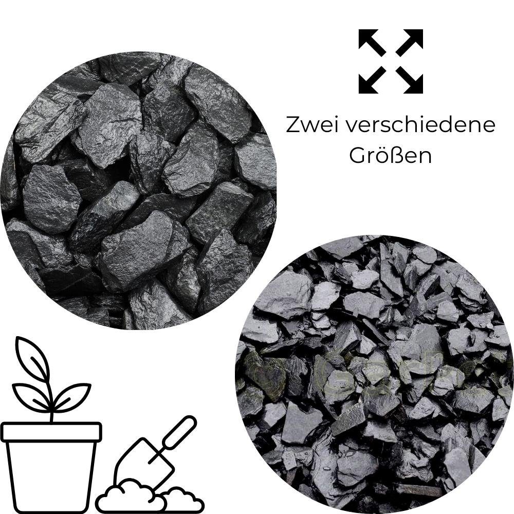 GarPet Dekokies Schiefer Splitt 25 Kg Platten Bruch Zier Stein Kies Schwarz Garten