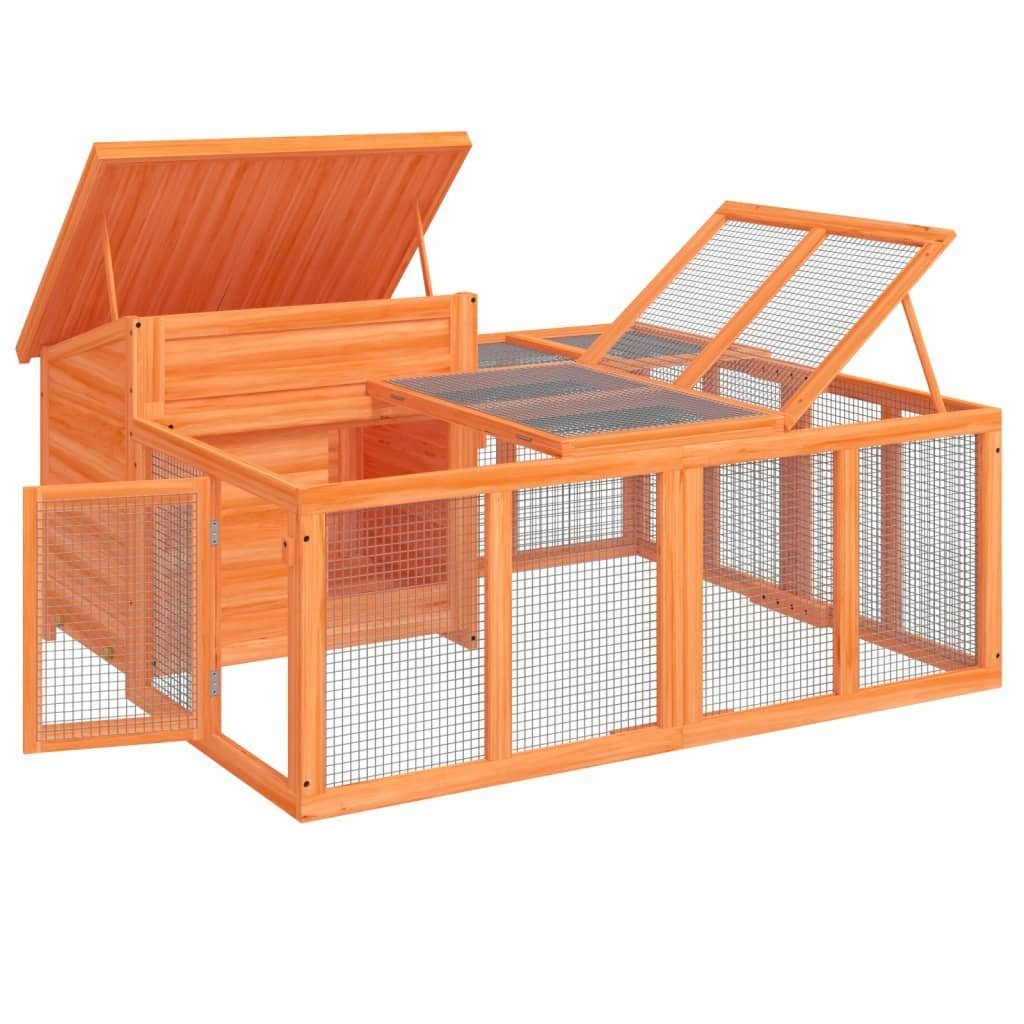 vidaXL Hühnerstall Kaninchenstall Braun 144x123x67,5 cm Massivholz Kiefer
