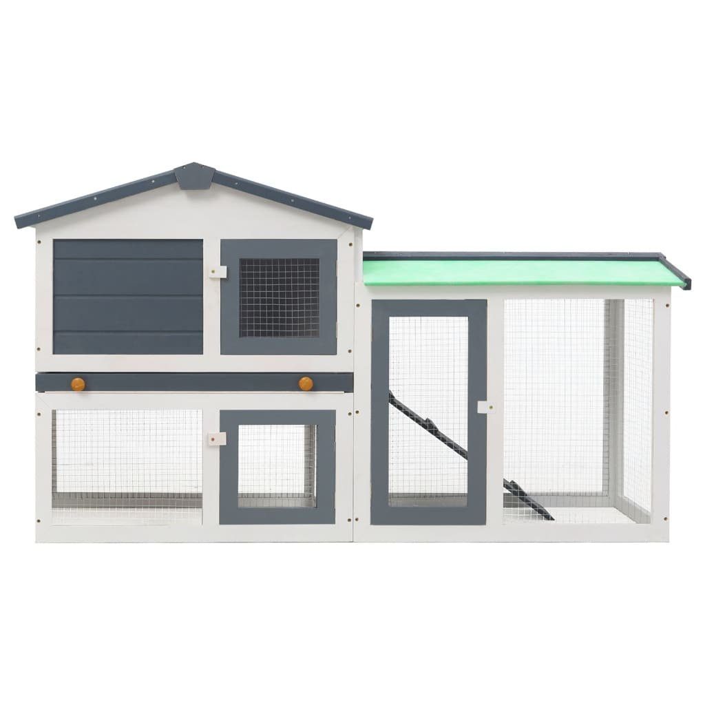 vidaXL Hühnerstall Großer Kaninchenstall Grau und Weiß 145x45x85 cm Holz