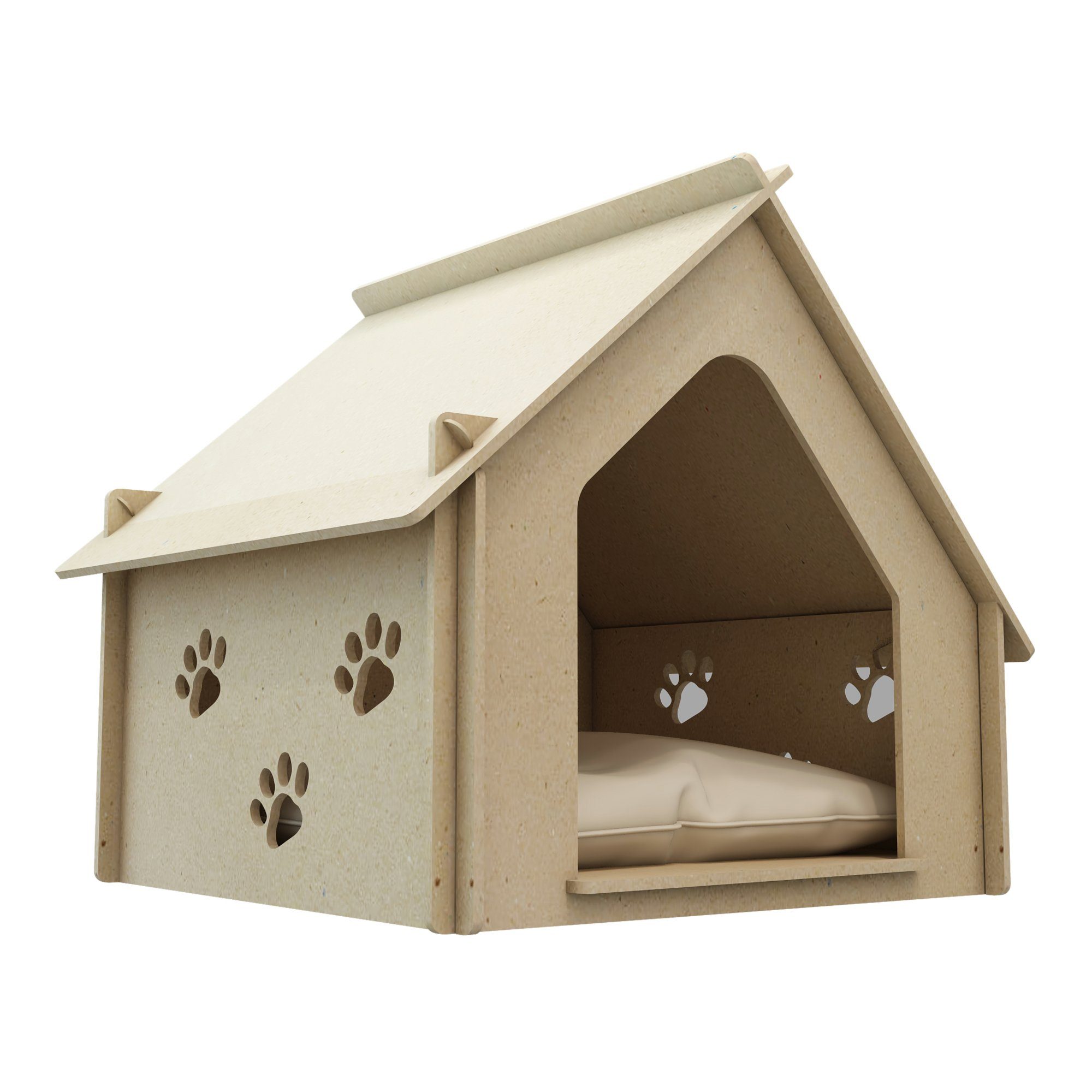 en.casa Hundehütte, Otterup Hundehaus 54x53x52cm aus Sperrholz Natur