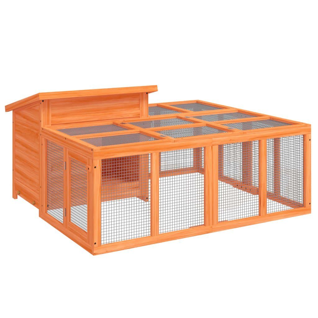 vidaXL Hühnerstall Kaninchenstall Braun 144x123x67,5 cm Massivholz Kiefer