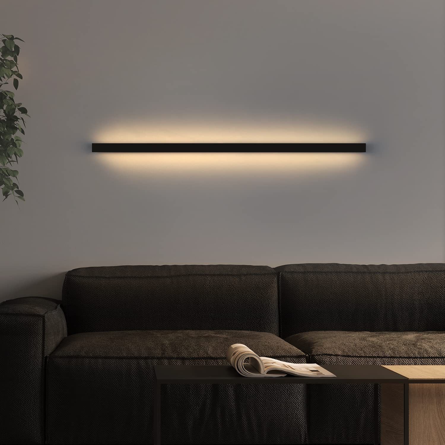 ZMH LED Wandleuchte innen Modern 27W Flur Schwarz Beleuchtung Wohn- Kinder- Schlafzimmer, LED fest integriert, 3000K warmweiß, 60CM