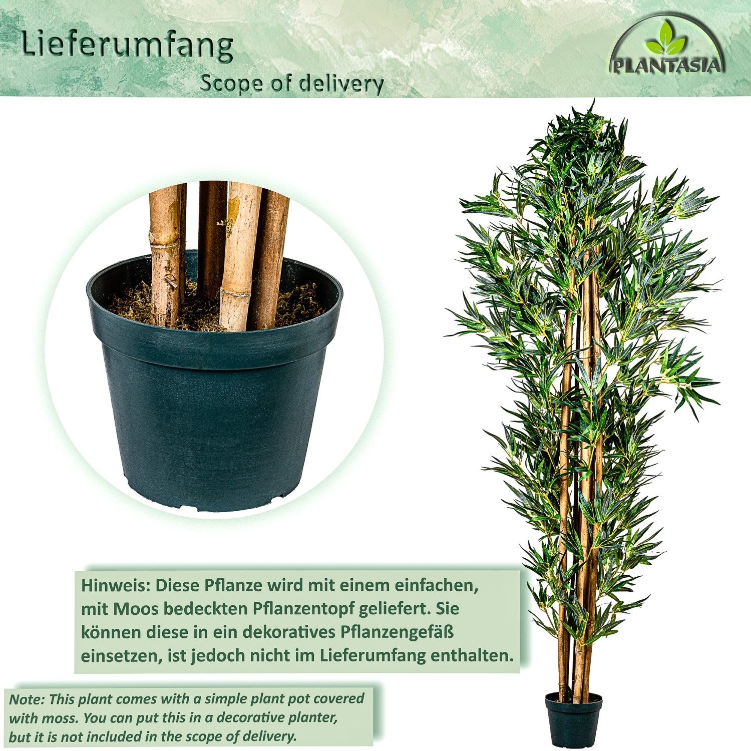 Kunstbaum Künstlicher Bambus Strauch Kunstbambus Deko Bambus, PLANTASIA, Höhe 160,00 cm, 160 cm, 1104 Blätter, Echtholzstamm, Größenwahl