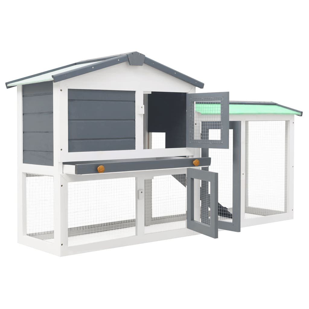 vidaXL Hühnerstall Großer Kaninchenstall Grau und Weiß 145x45x85 cm Holz