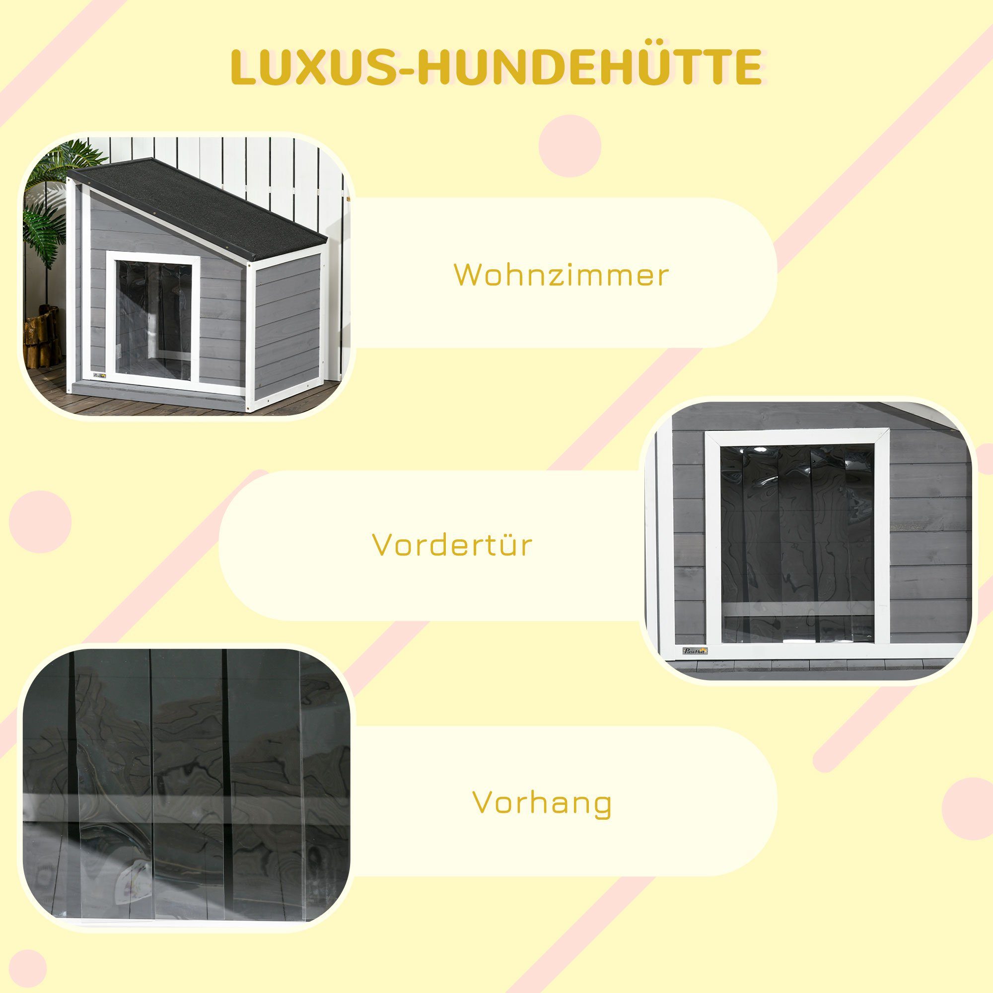 PawHut Hundehütte wetterbeständig, Asphaltdach, BxTxH: 71x58x53-77 cm