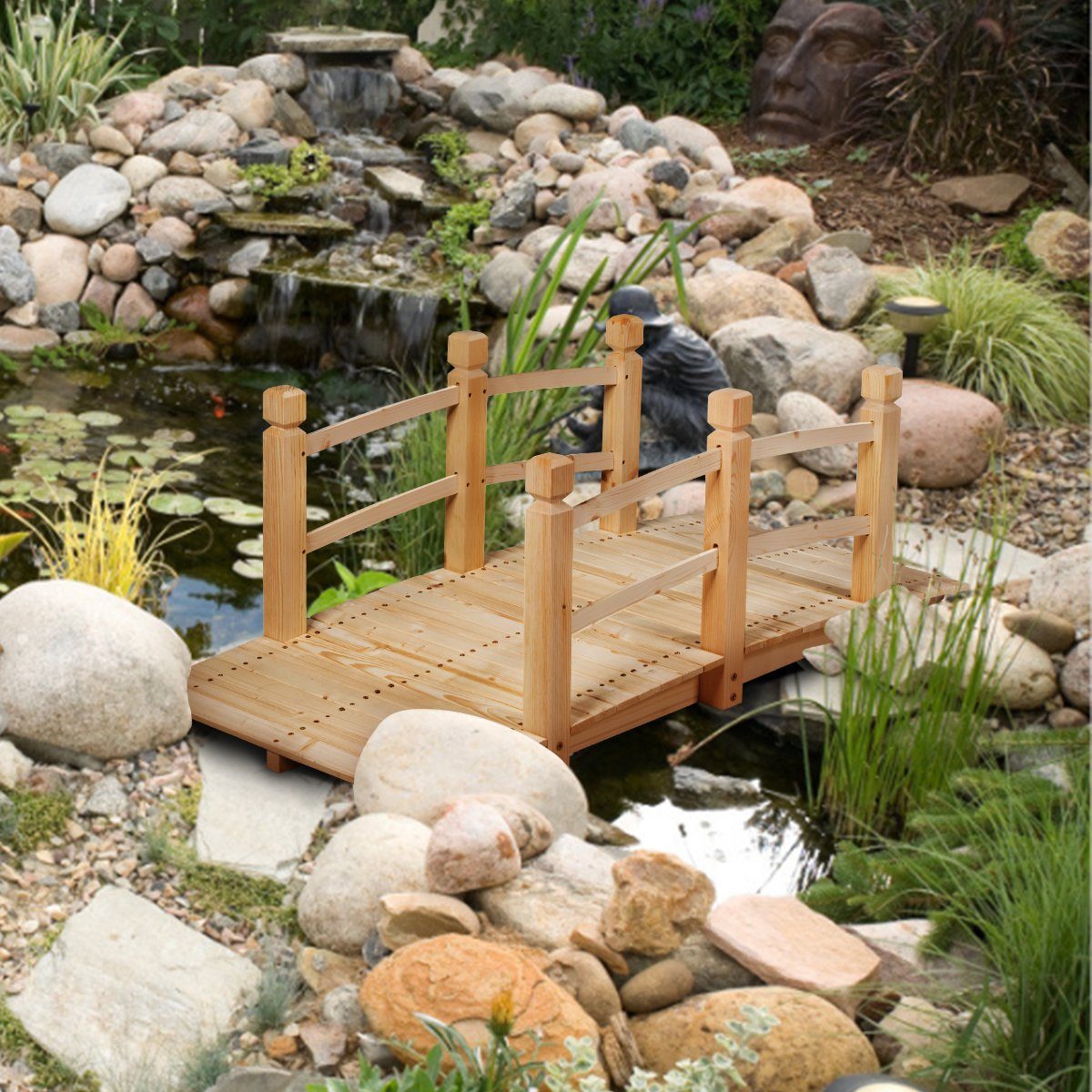 COSTWAY Zierbrücke, Holzbrücke, Gartenbrücke, Dekobrücke, 150 x 67 x 55 cm