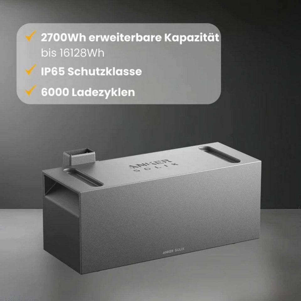 ANKER Balkonkraftwerk SOLIX BP2700 2688Wh Erweiterungsbatterie für Solix Solarbank 2/3 (Stromspeicher), LiFePO44, 16VDC, IP65 Schutz, Plug and Play, für Balkonkraftwerk ... mehr