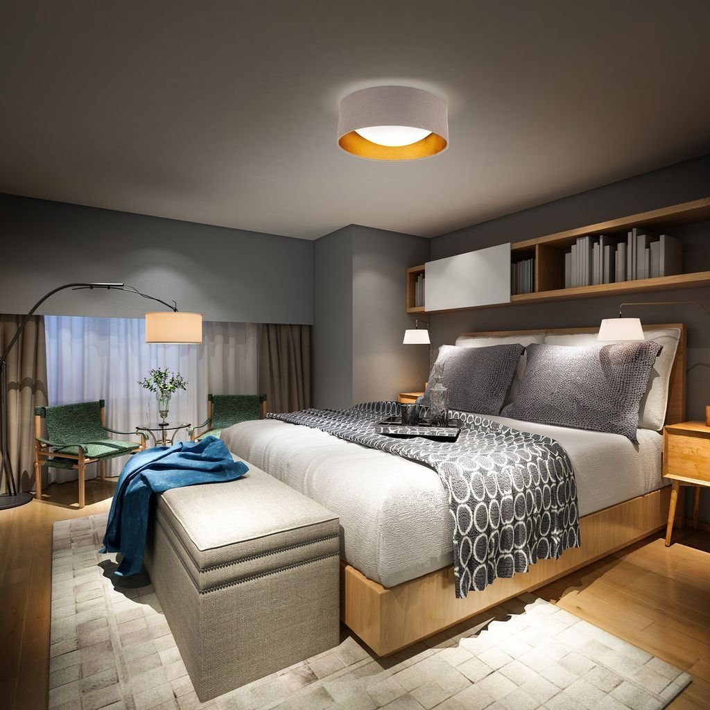 B.K.Licht Deckenleuchte LED Stoff-Deckenlampe 32cm Sternenhimmeleffekt Taupe-Gold - BKL1307, LED fest integriert, Neutralweiß, 4000K Lampe 12W 1200lm Stoffdeckenleuchte Wohnzimmer Schlafzimmer