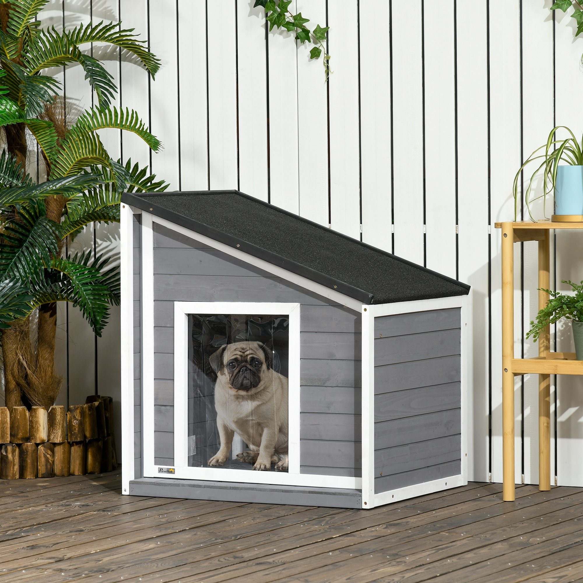 PawHut Hundehütte wetterbeständig, Asphaltdach, BxTxH: 71x58x53-77 cm