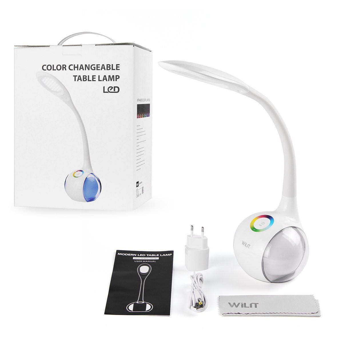 WILIT LED Tischleuchte 5W LED Schreibtischlampe Kinder Nachttischlampe Touch Dimmbar, LED fest integriert, Neutralweiß, Stufenlos Einstellbares Farblicht und 3 Helligkeitsstufen