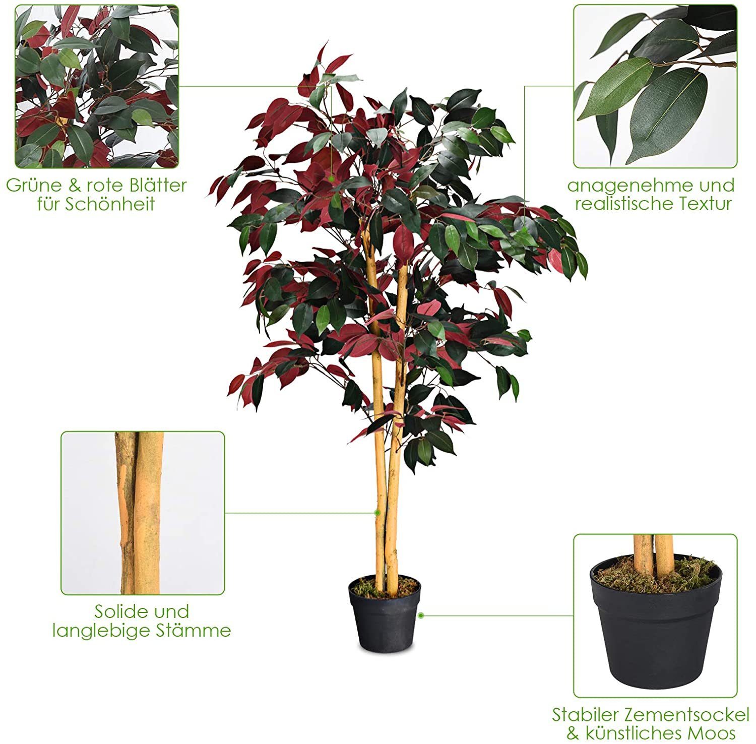 Kunstbaum Kunstpflanze, COSTWAY, 120cm, mit Topf