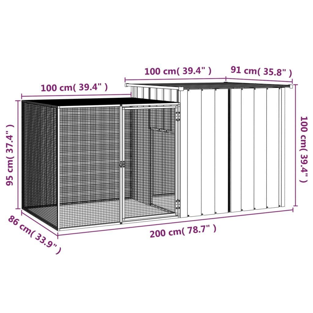 vidaXL Hühnerstall Hühnerkäfig Anthrazit 200x91x100 cm Verzinkter Stahl