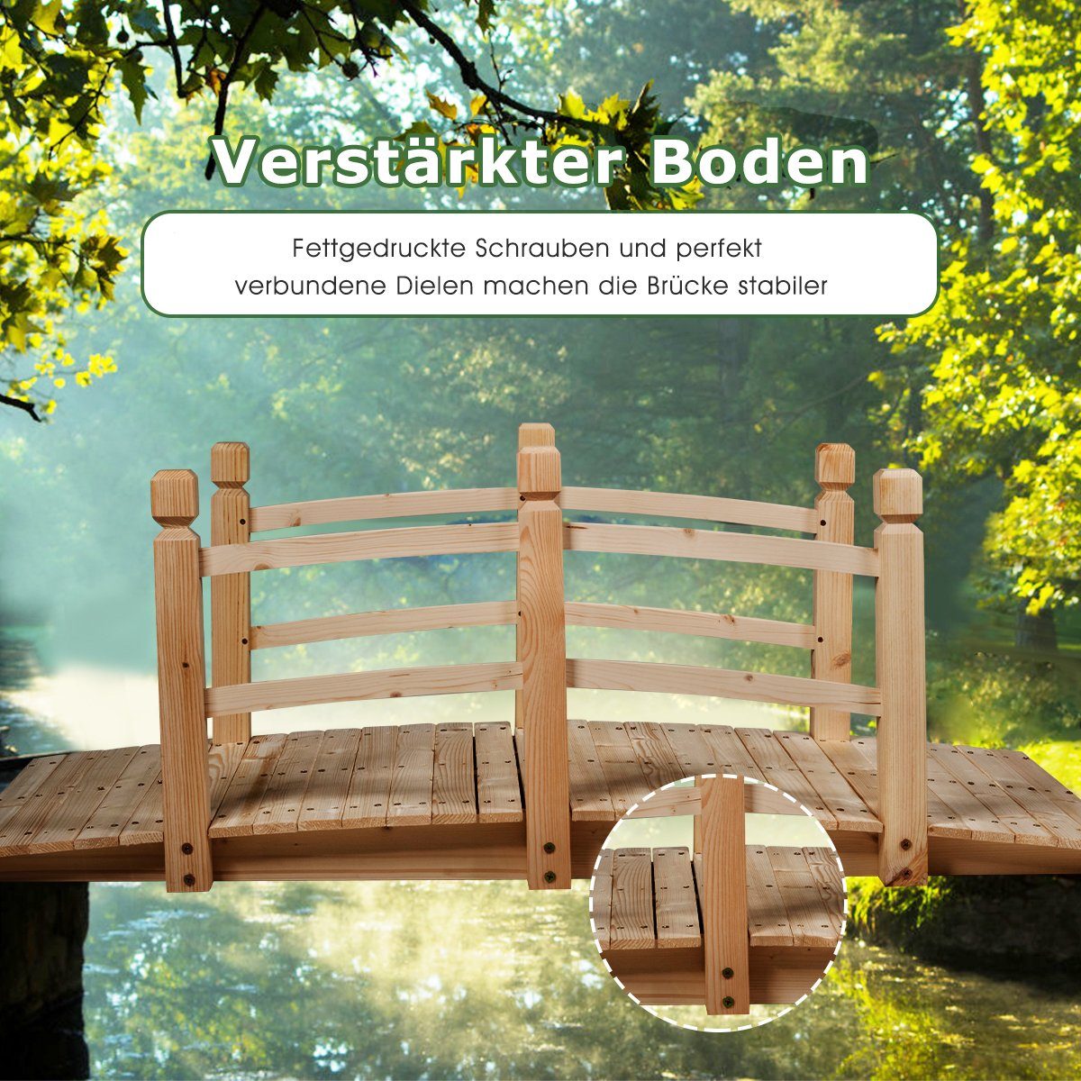 COSTWAY Zierbrücke, Holzbrücke, Gartenbrücke, Dekobrücke, 150 x 67 x 55 cm