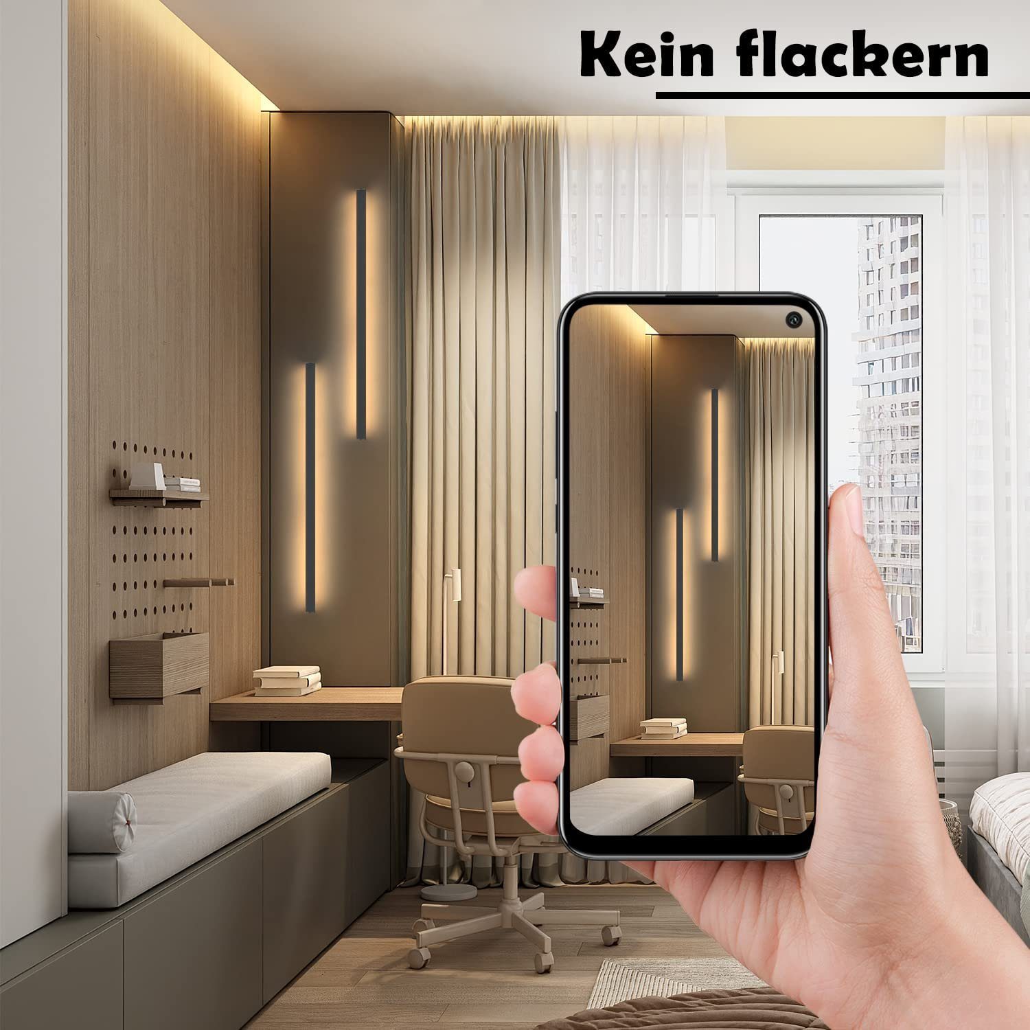 ZMH LED Wandleuchte innen Modern 27W Flur Schwarz Beleuchtung Wohn- Kinder- Schlafzimmer, LED fest integriert, 3000K warmweiß, 60CM