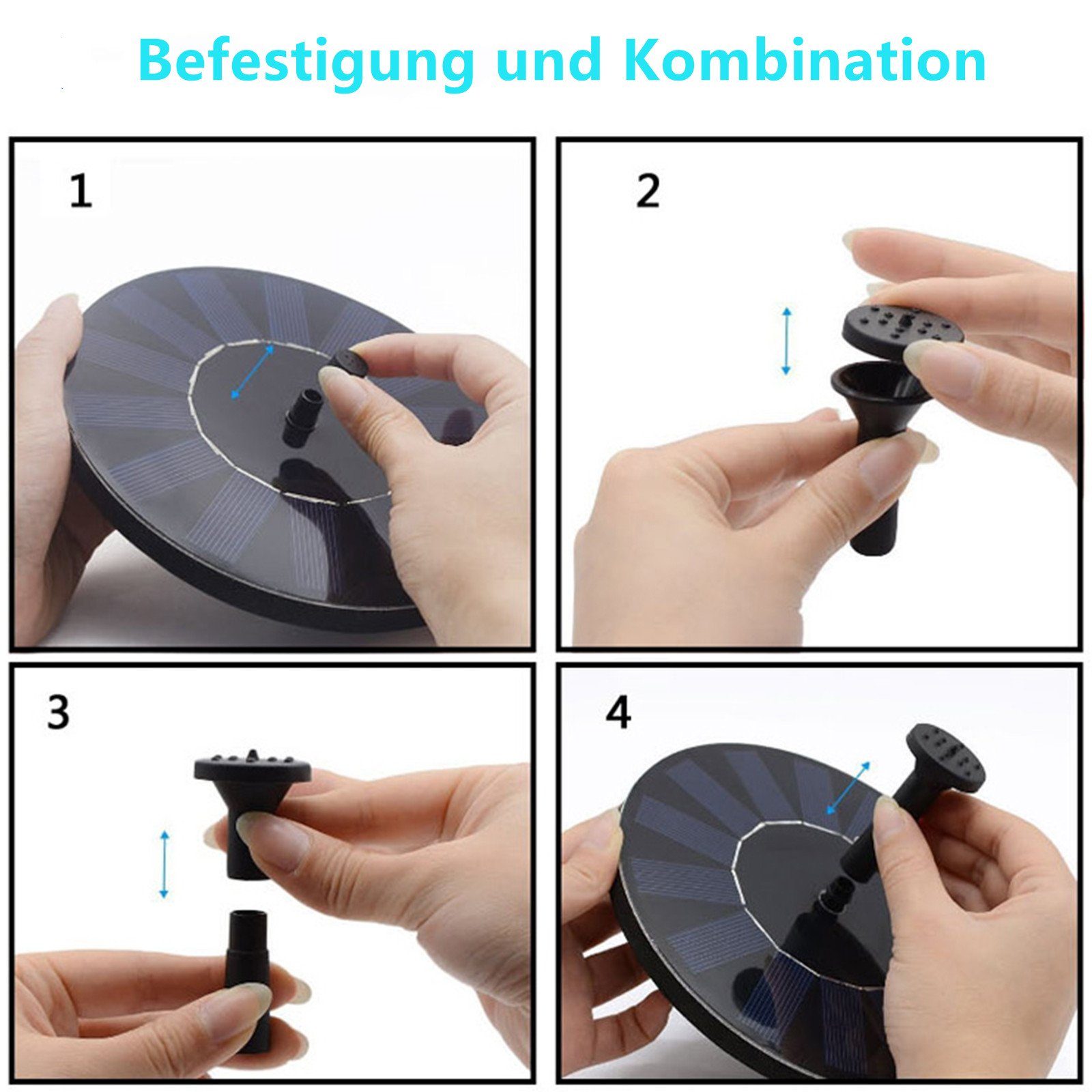 Clanmacy Gartenbrunnen SolarPumpe Solarbrunnen,Schwimmende Solarbrunnenpumpe mit 6 Brunnenstilen für den Garten, Solarwasserpumpe, Pumpe für Gartenteiche oder Vogeltränke 1.5W