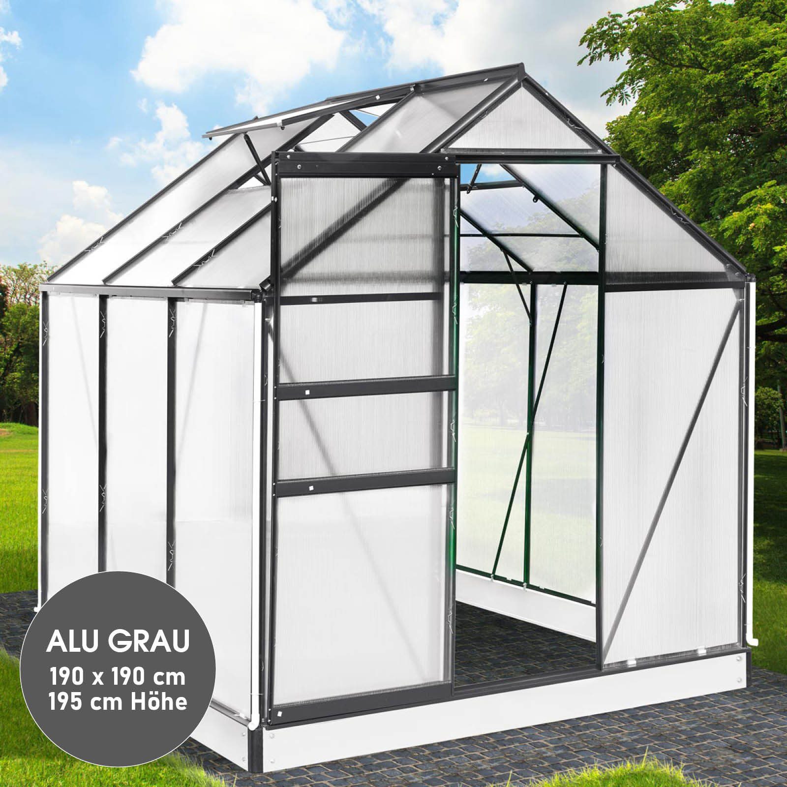 BRAST Gewächshaus ALU mit Fundament rostfrei 190x190x195cm TÜV geprüft, wetterfestes hochwertiges Aluminium