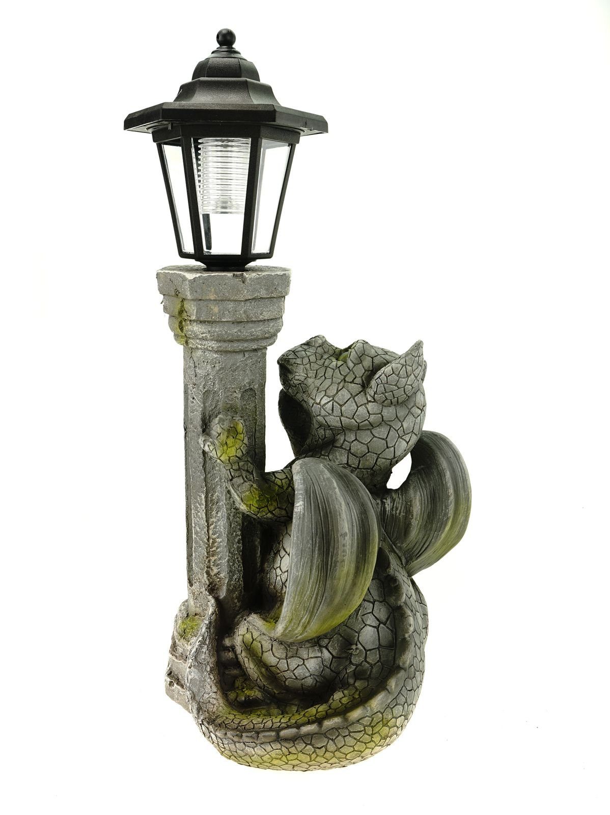 Kremers Schatzkiste Gartenfigur Drache mit Solar Laterne für den Garten Drachenkind