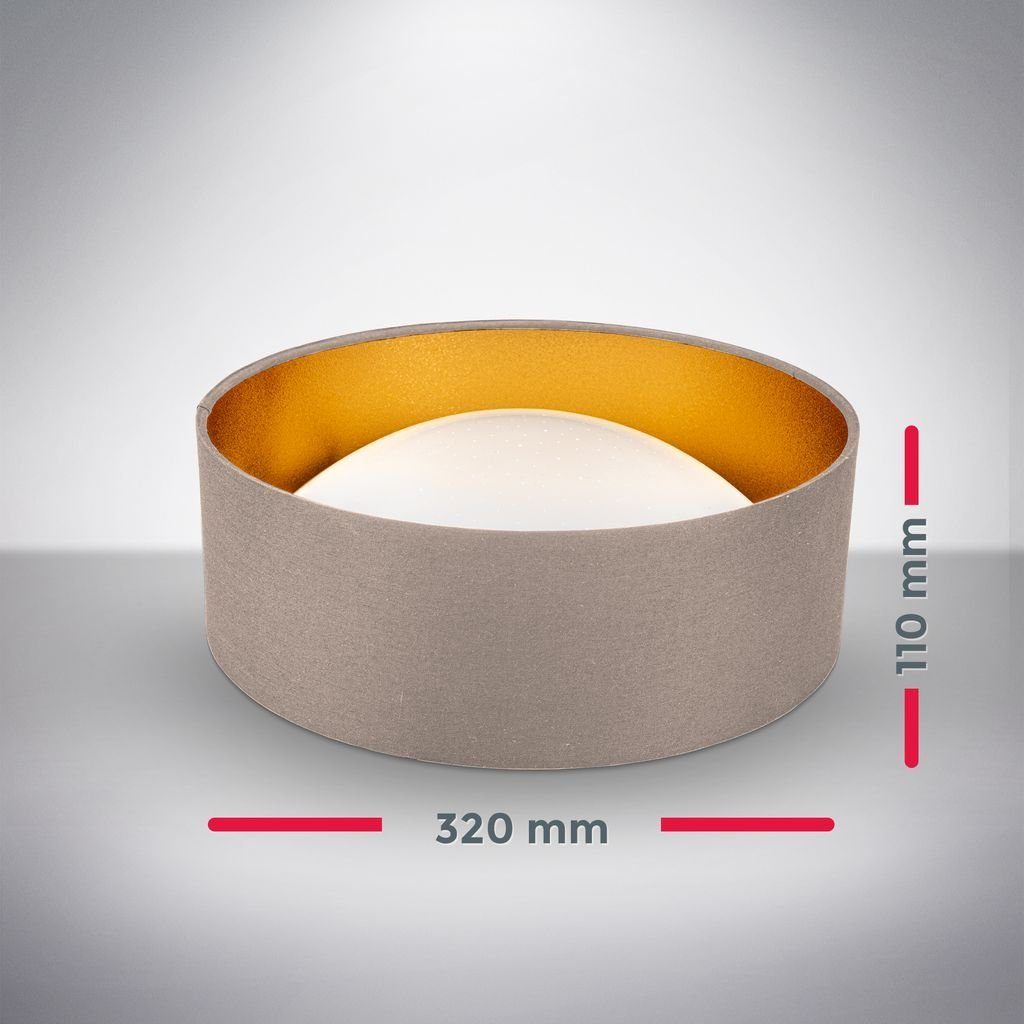 B.K.Licht Deckenleuchte LED Stoff-Deckenlampe 32cm Sternenhimmeleffekt Taupe-Gold - BKL1307, LED fest integriert, Neutralweiß, 4000K Lampe 12W 1200lm Stoffdeckenleuchte Wohnzimmer Schlafzimmer