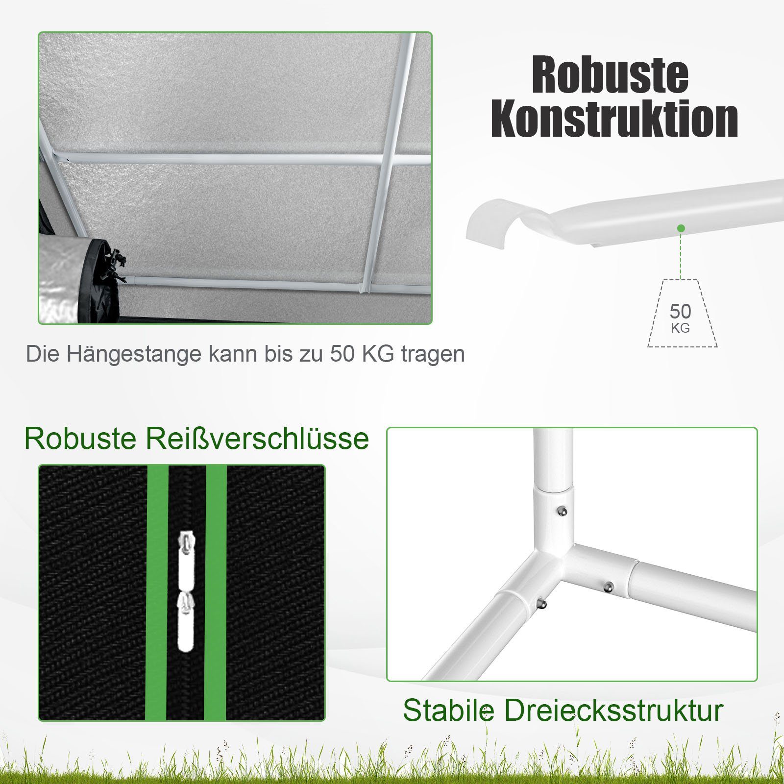COSTWAY Gewächshaus Growzelt, mit Reißverschluss, für Indoor-Anbau