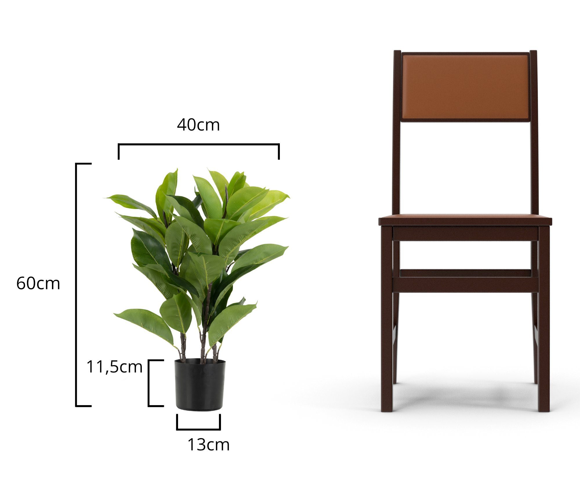 Kunstbaum GB-60 Kunstpflanze - künstlicher Kautschukbaum im Plastiktopf - 60cm hoch 40cm Durchmesser - Dekopflanze aus Plastik - Immergrünes, pflegeleichtes Ficus-Elastica-Imitat Gummibaum, joycraft, Höhe 60 cm