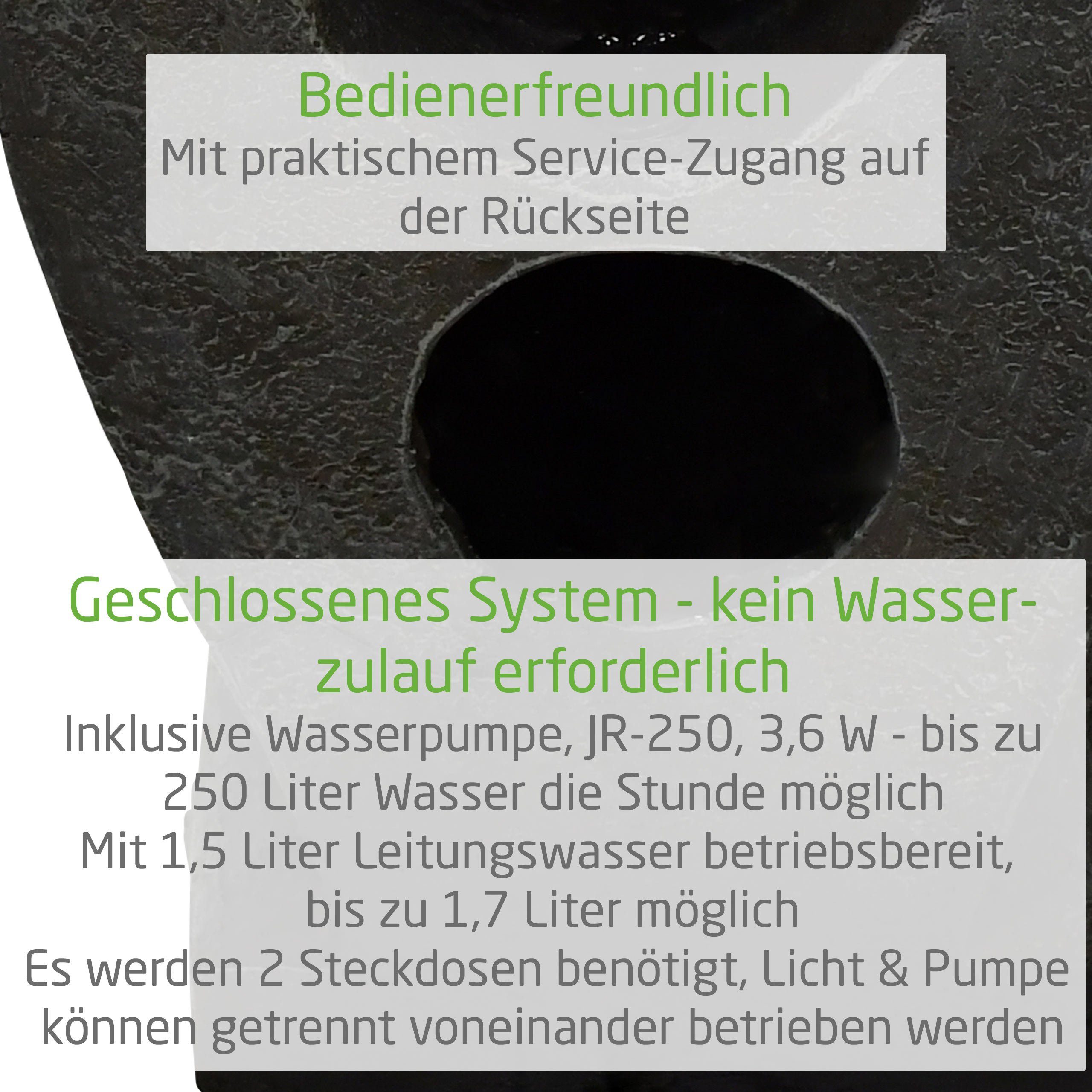 MACO-Möbel Vertriebs GmbH Gartenbrunnen SEMATAN Medium, 62,5 cm hoch, 22 cm breit, LED-Licht kaltweiß, Wasserspiel sehr leise & dezent