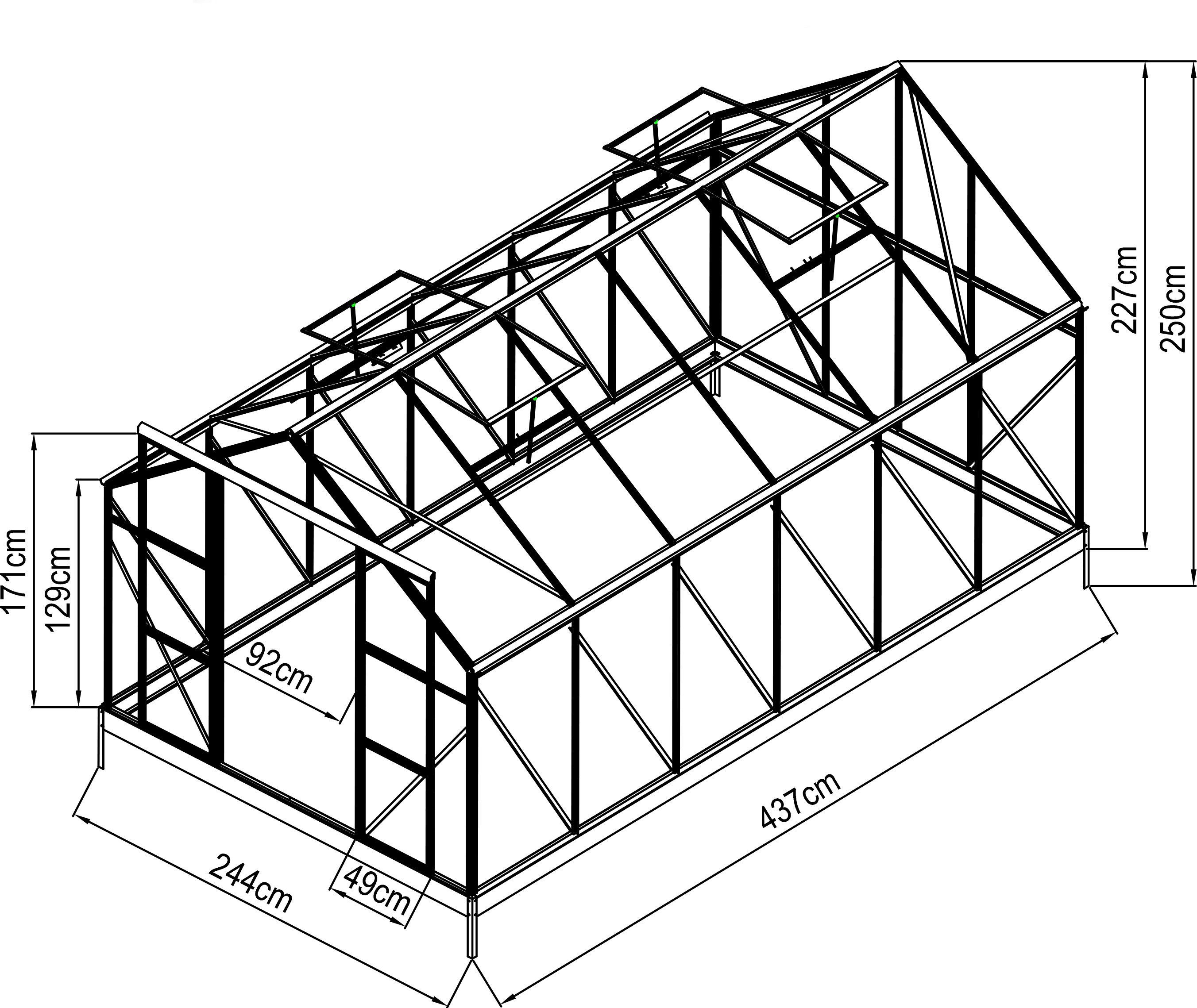 KONIFERA Gewächshaus Asti 4300, BxTxH: 244 x 437 x 215 cm, 6 mm Wandstärke, Komplett-Set