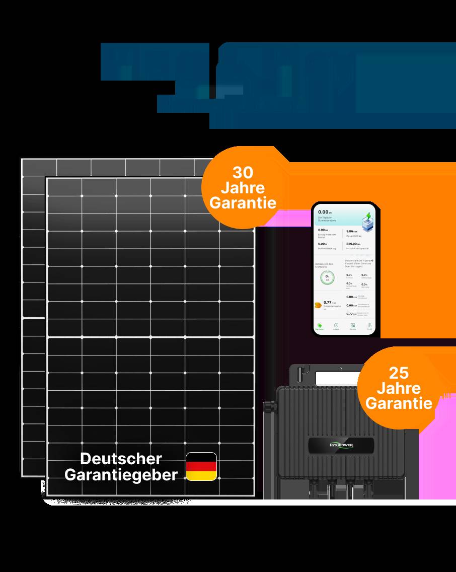 Balkonkraftwerk 910W mit Wechselrichter & Schukostecker – Mini-PV-Anlage inkl. Luxor Solarmodul & HYX-M800-SW