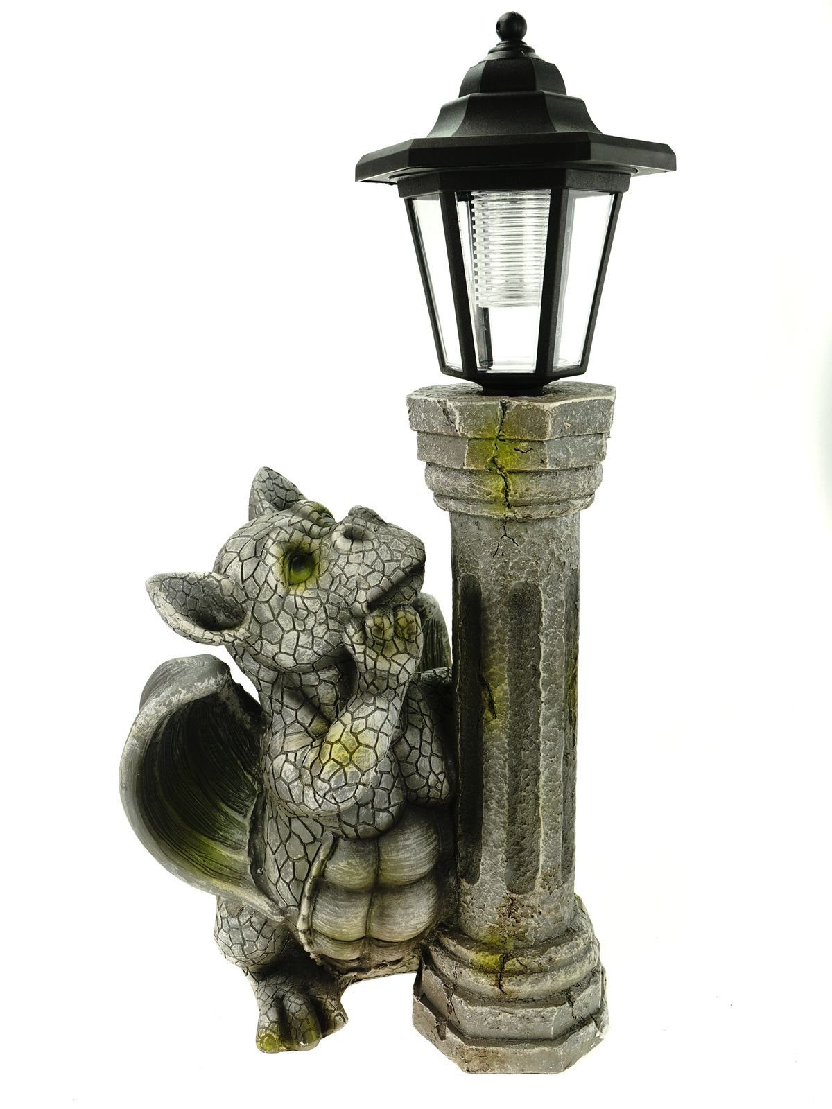 Kremers Schatzkiste Gartenfigur Drache mit Solar Laterne für den Garten Drachenkind