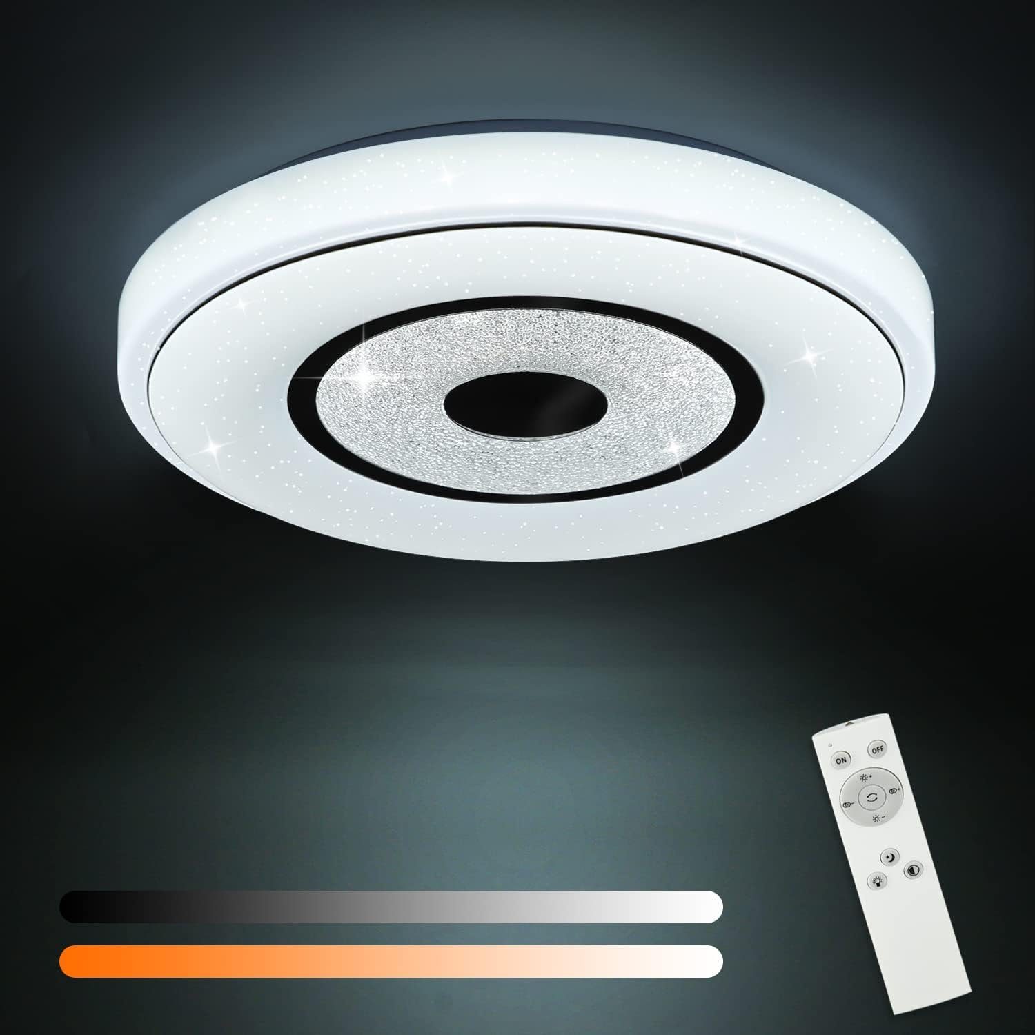 ZMH LED Deckenleuchte Dimmbar Rund Sternenhimmel für Flur Wohnzimmer Küche, LED fest integriert